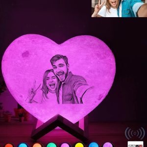 UnusualStandout Personalized Heart Photo Moon 3D Lamp 16 Colors