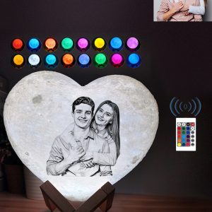 UnusualStandout Personalized Heart Photo Moon 3D Lamp 16 Colors