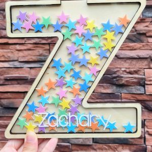 UnusualStandout #481 Custom Wooden Letter Reward Jar with Tokens