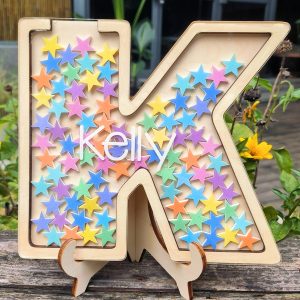 UnusualStandout #481 Custom Wooden Letter Reward Jar with Tokens