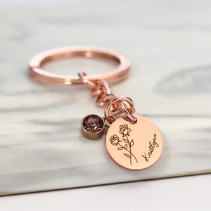 UnusualStandout #625 Personalized Birthflower Birthstone Keychain