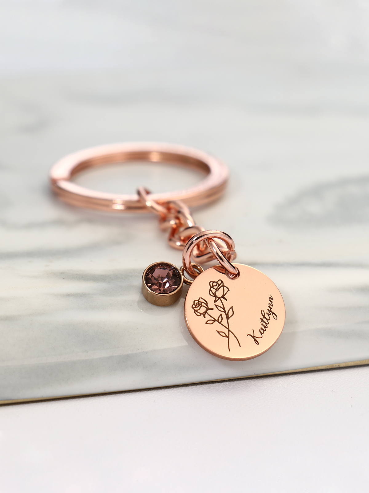 UnusualStandout #625 Personalized Birthflower Birthstone Keychain