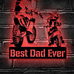 UnusualStandout #686 Personalized Father Son Motocross Biker Metal Wall Art LED Light