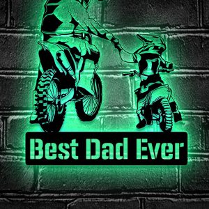 UnusualStandout #686 Personalized Father Son Motocross Biker Metal Wall Art LED Light