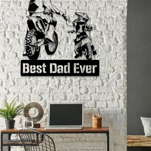 UnusualStandout #686 Personalized Father Son Motocross Biker Metal Wall Art LED Light
