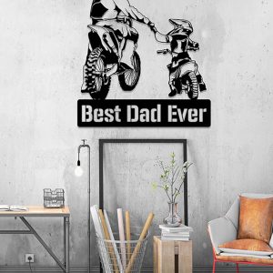 UnusualStandout #686 Personalized Father Son Motocross Biker Metal Wall Art LED Light