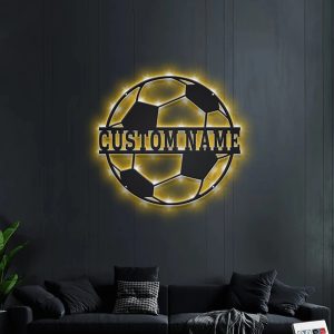 UnusualStandout #704 Personalized Name Soccer Wall Decor Sign With Rgb Color Changing Led